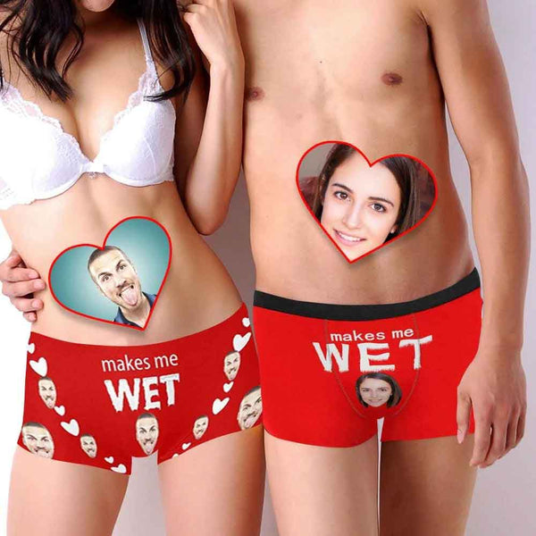 Personalized Underwear Custom Face Wet Red Boxer Briefs For Couple Valentine's Day Gift
