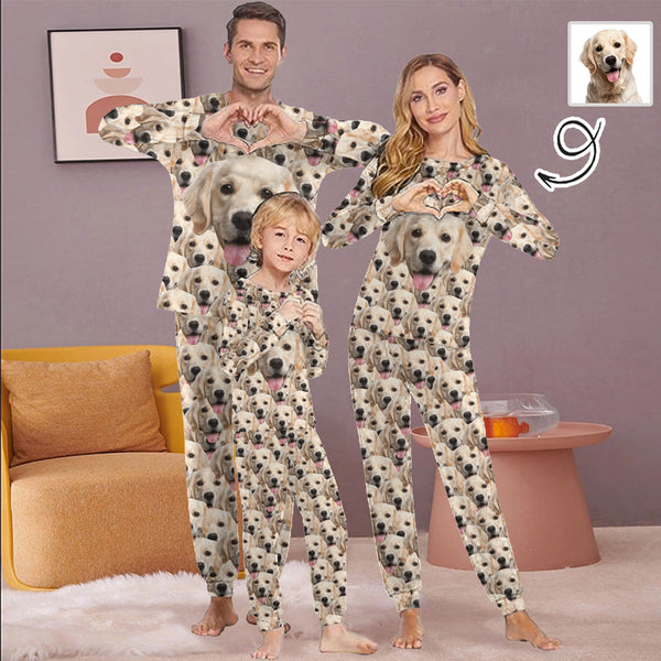 Personalized Family Matching Long Sleeve Pajamas Set Custom Seamless Pet Face Nightwear Sleepwear