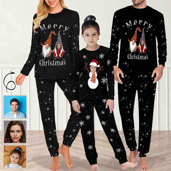 Personalized Family Matching Long Sleeve Pajamas Set Custom Face Christmas Dwarf&Snowman Pajamas Nightwear
