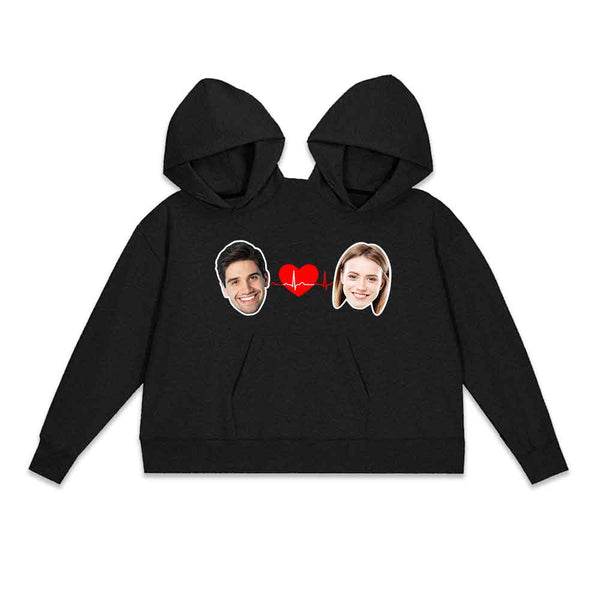 Personalized Love Heart Double One-piece Hoodie Custom Face Two Person Intimate Hoodie Funny Couple Valentine's Day Gift