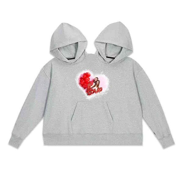 Personalized Love Heart Double One-piece Hoodie Custom Photo Two Person Intimate Hoodie Funny Couple Valentine's Day Gift