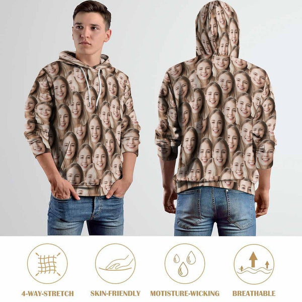 Custom Seamless Face Unisex Loose Hoodie Personalized Hooded Pullover Top
