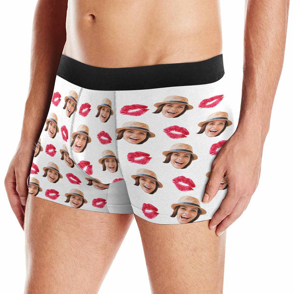 Personalized Men's Boxer Briefs Custom Face Red Lip Underwear for Boyfriend Husband Men Best Gift for Him