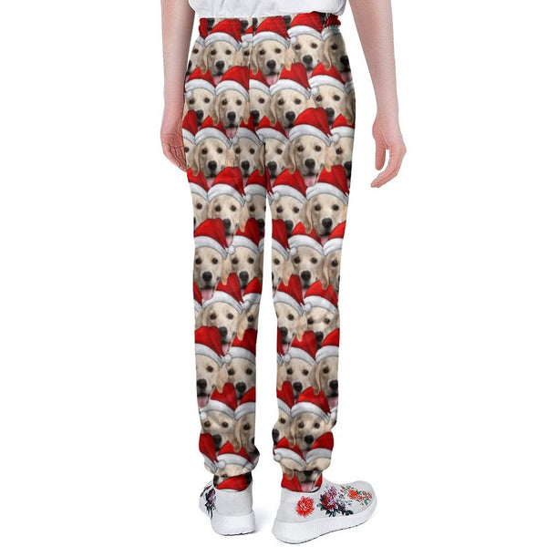 Personalized Sweatpants Casual Joggers Custom Seamless Face Christmas Hat Unisex Sweatpants