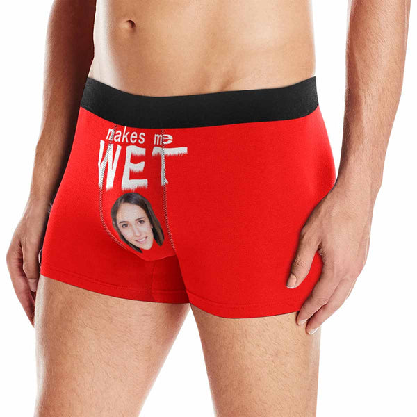 Personalized Underwear Custom Face Wet Red Boxer Briefs For Couple Valentine's Day Gift