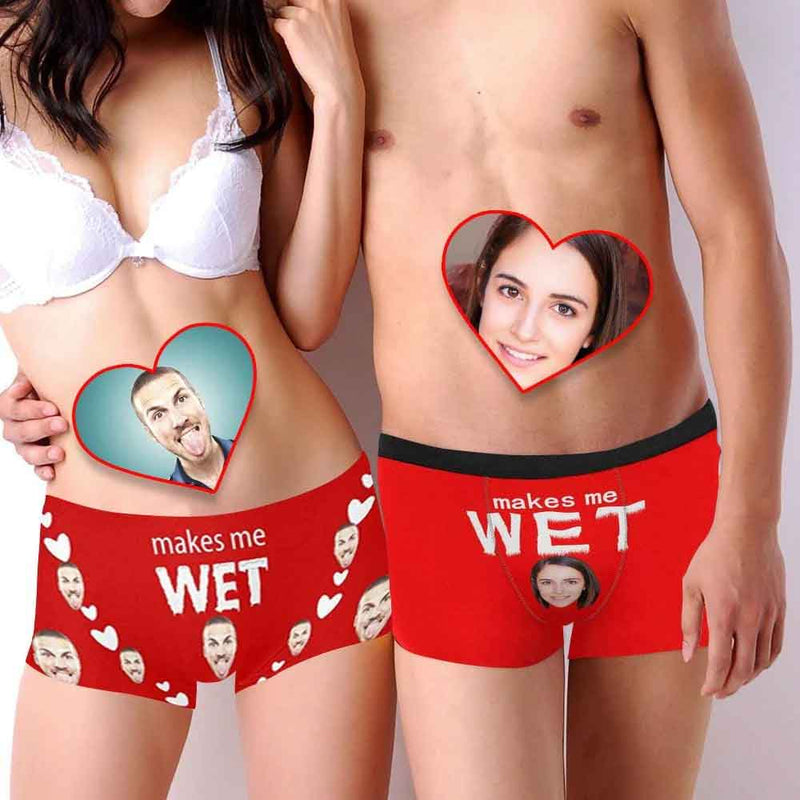Custom Face Wet Red Boxer Briefs For Couple Valentine's Day Gift